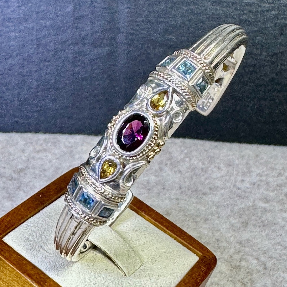 Lorenzo Cuff Bracelet 925 Silver Multi-Gemstone 7” Lot#284